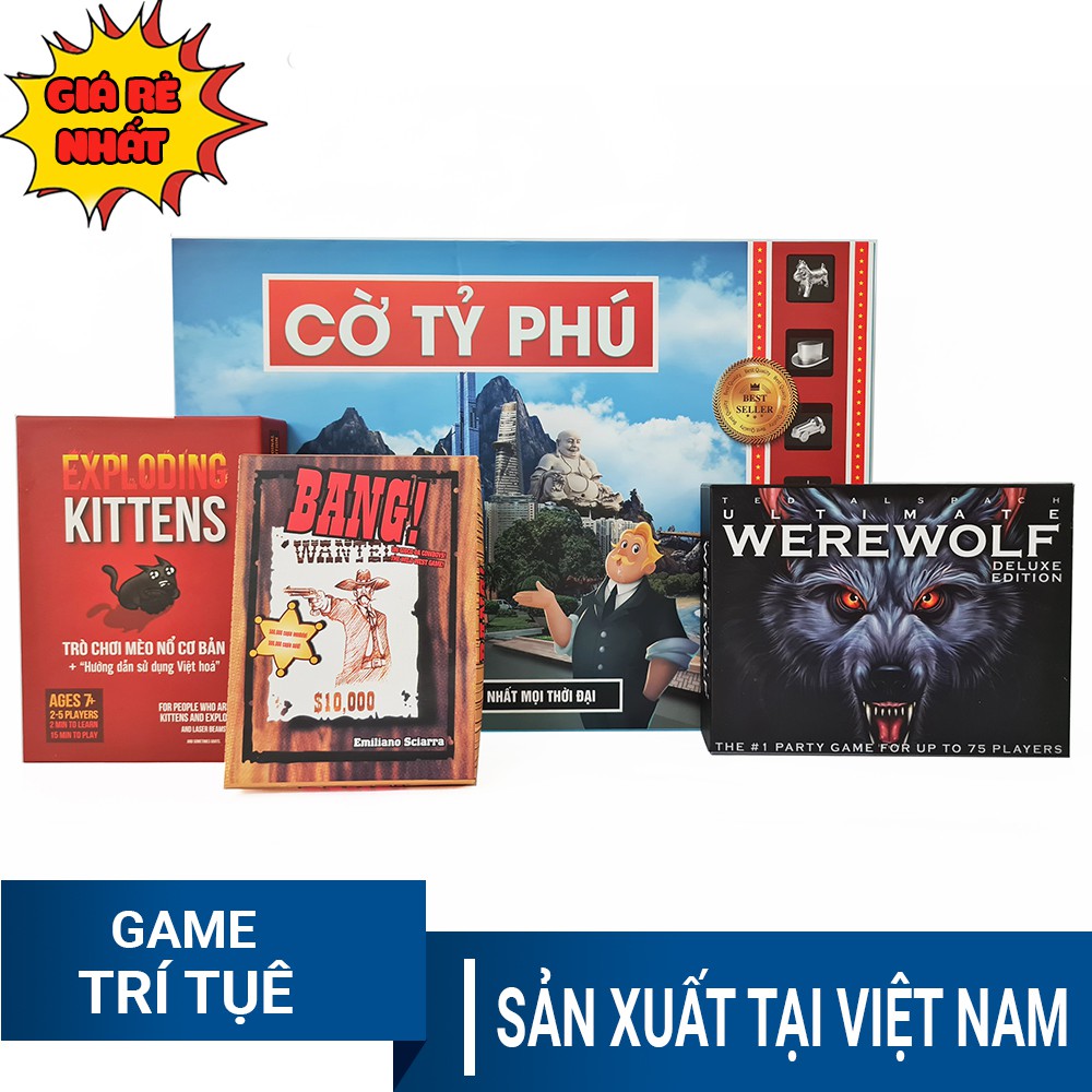 [COMBO 4 IN 1] Trò chơi giải trí Việt hóa hay nhất Cờ tỷ phú + Bài Ma sói + Bài Mèo nổ + Bài Bang cao cấp