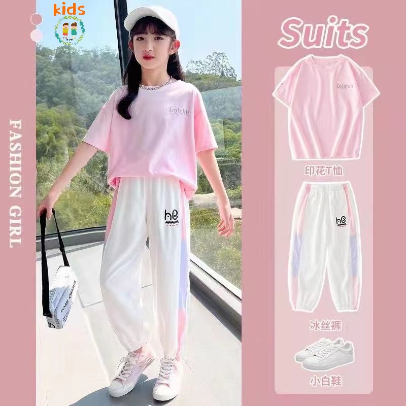 Set Đồ Mùa Hè 2022 Gồm Áo Thun Tay Ngắn Và Quần Dài Thời Trang Cho Bé Gái 3-5-8-10-12-13 Tuổi