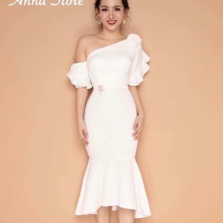 Đầm body dự tiệc lệch vai đuôi cá + Ảnh thật