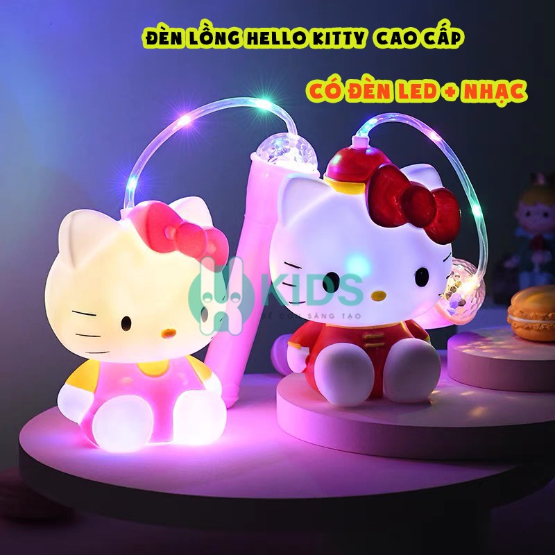 Đèn lồng trung thu hello kitty có đèn led phát sáng, có nhạc vui nhộn, khe nhét tiền tiết kiệm siêu dễ thương cho bé