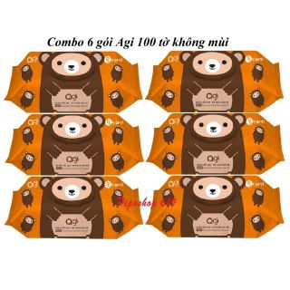 Combo 6 khăn ướt Agi 100 tờ không mùi tặng 02 gói Agi 80 tờ