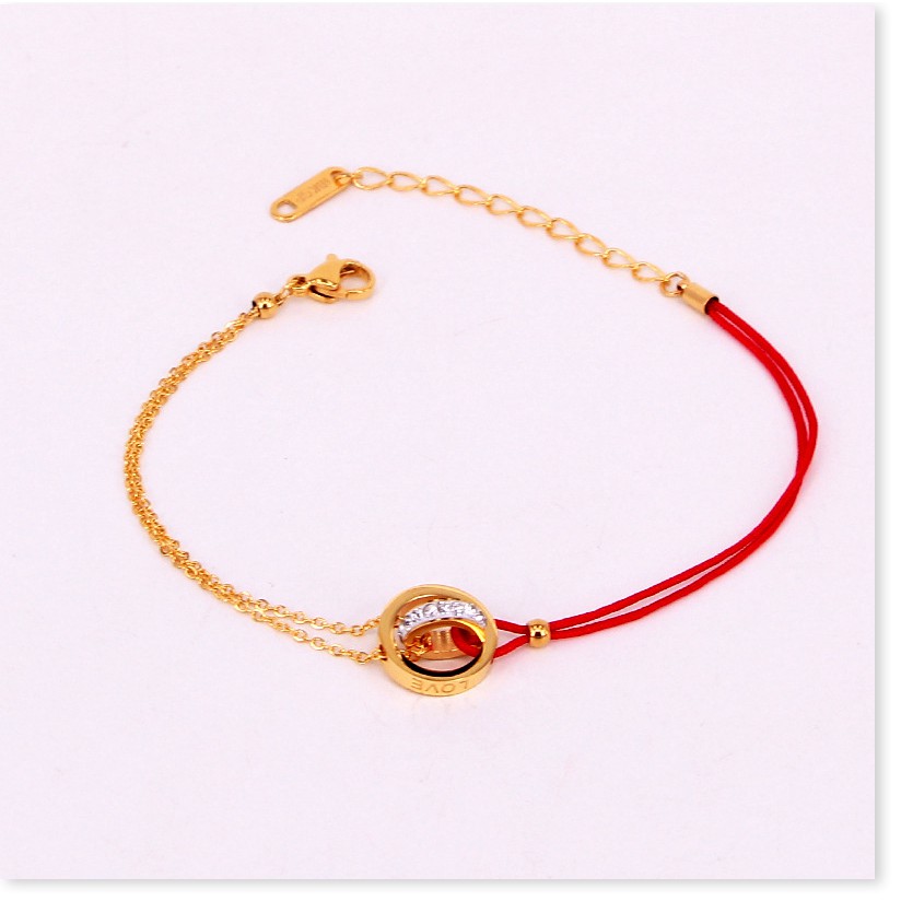 Vòng tay lắc tay nữ titan chỉ đỏ lòng đá H14-206A - CAM KẾT KHÔNG GỈ, KHÔNG BAY MÀU - BẢO HÀNH 12 THÁNG