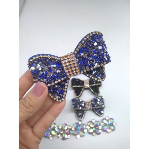 Set 2 phụ kiện nơ hoa đính đá trang trí giày handmade