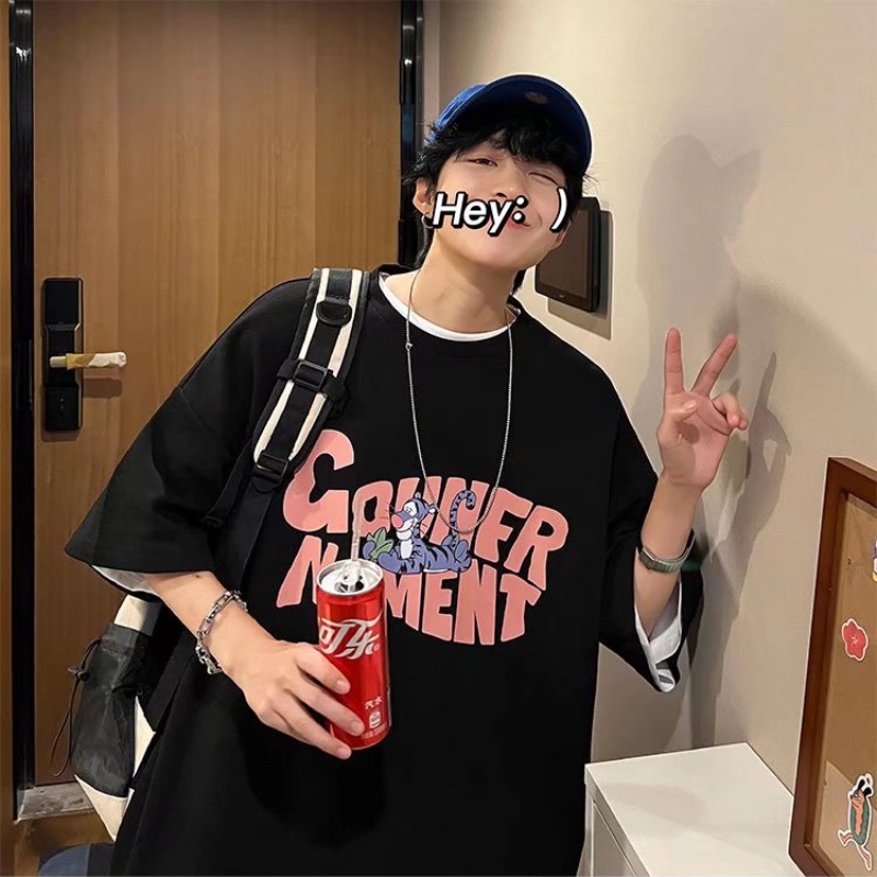 Áo Thun Tay Lỡ Cổ Tròn Dáng Rộng In Chữ Và Hoạt Hình Thời Trang Cho Nam Size M-8XL