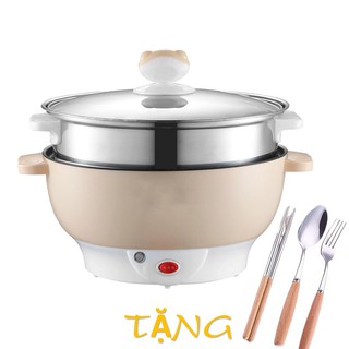 Nồi lẩu điện 2 tầng có đáy inox 304 size 26cm, công suất 1000w - Nồi lẩu 2 tầng đa năng - BH 12 THÁNG