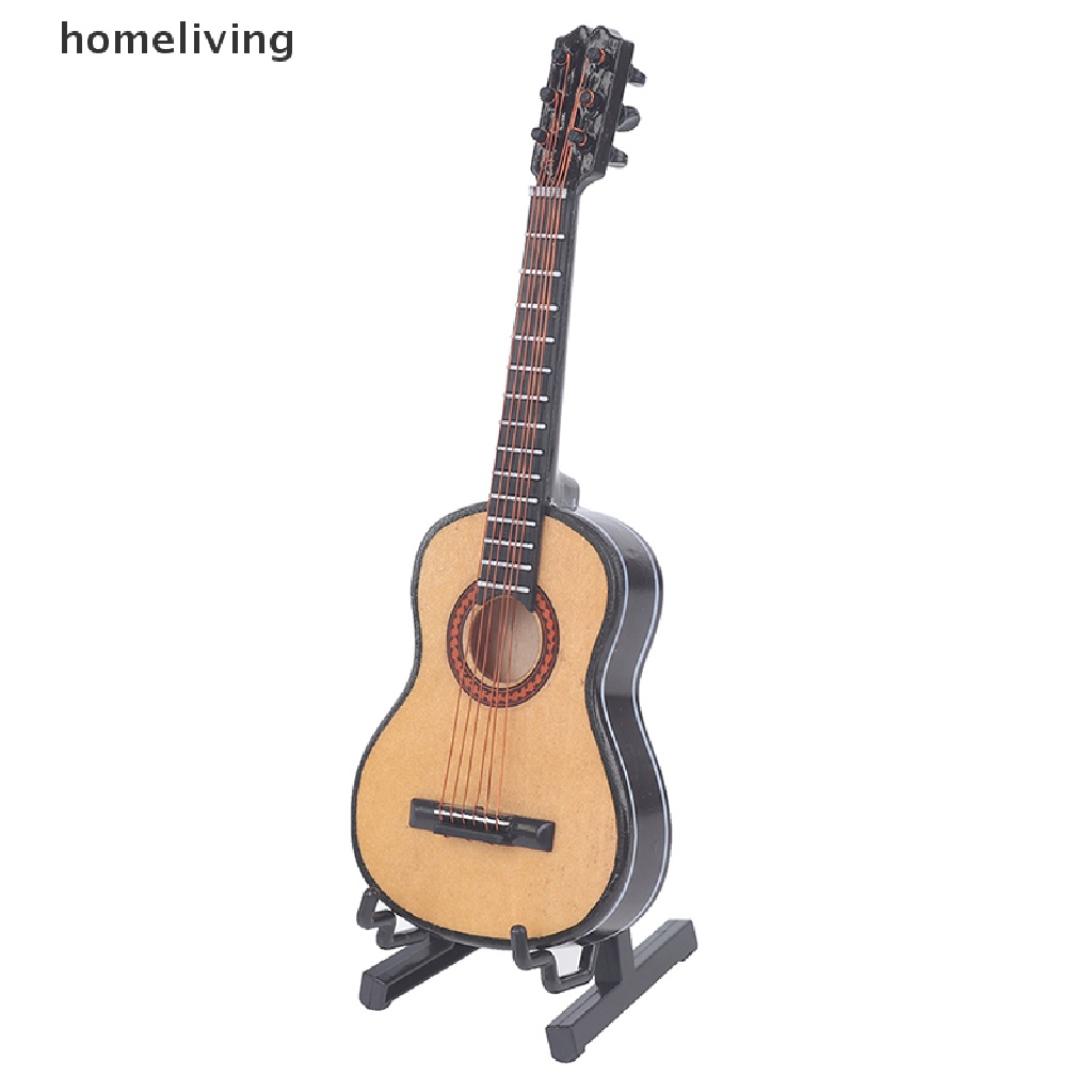 Đàn Guitar Điện Bằng Gỗ Có Chân Đứng Trang Trí Nhà Búp Bê Tỉ Lệ 1 / 6