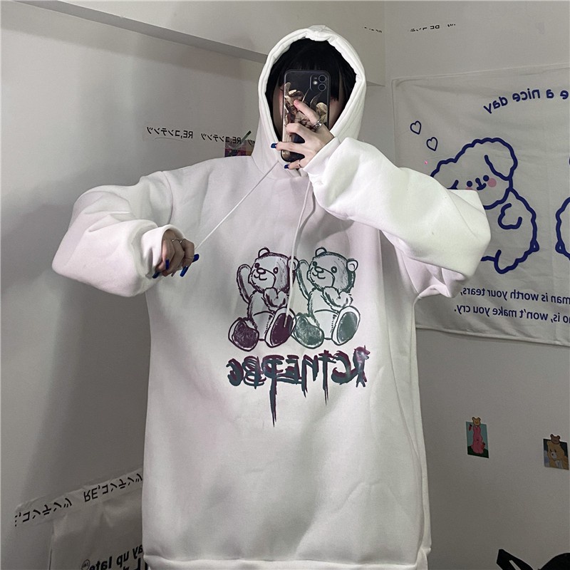 Áo hoodie Unisex MADELA, Áo nỉ form rộng in Hình Gấu