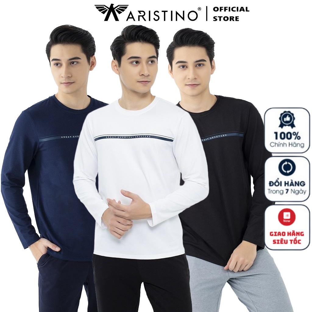 Áo Thu Đông Nam Thun Dài Tay Cao Cấp Aristino ALT018W1 Chất Cotton Dáng Casual fit Cổ Tròn Tay Và Gấu Áo Suông Thoải Mái