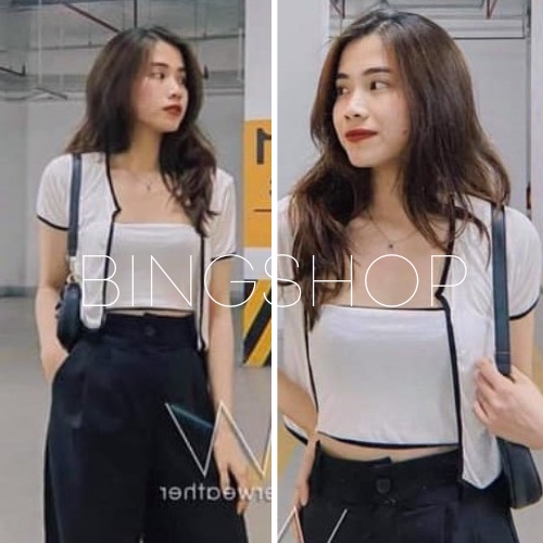 Set bộ cardigan vải tăm phối viền Bingshop