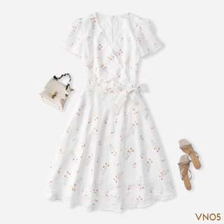 Váy Trắng Nữ Hoa Nhí Vải Tơ Hoa Thiết Kế Nơ Thắt Siêu Xinh Thời Trang Norick