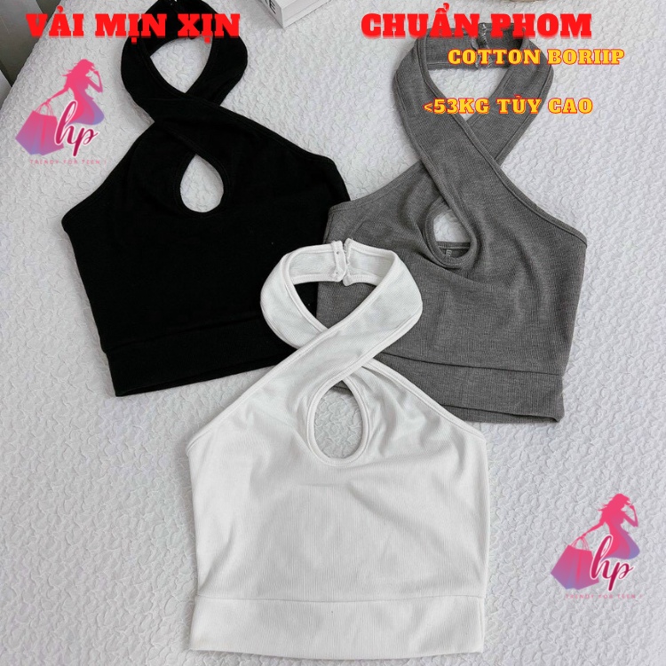 Áo croptop nữ đẹp ôm body dây chéo cổ thun borrip phong cách kiểu hàn quốc cực dễ thương tôn dáng thời trang A143