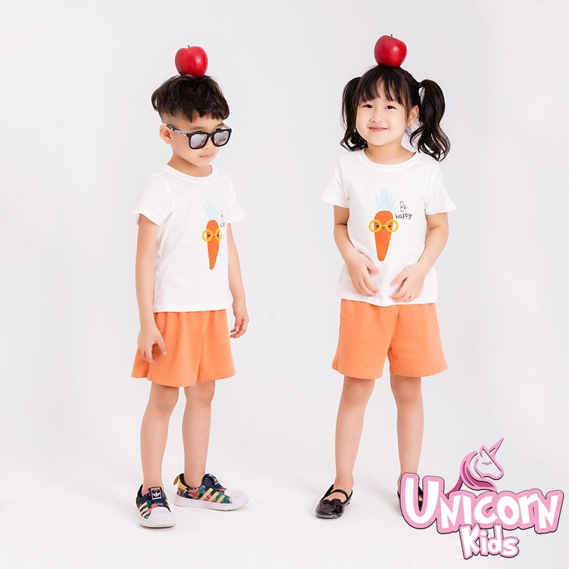 Bộ quần áo bé gái bé trai Unicorn Kids hình cà rốt bé chất liệu 100% cotton, từ 1- 5 tuổi với cân nặng từ 8.5 - 22kg