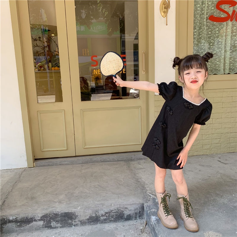 Đầm Sườn Xám Tay Phồng Cổ Vuông Đính Ngọc Trai Thời Trang Cho Nữ