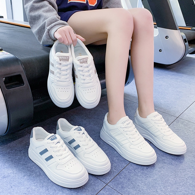 Giày thể thao nữ đế cao, Giày ulzzang nữ trắng 2 sọc hot 2022 Hàn quốc TOPSHOES Size 36- 40