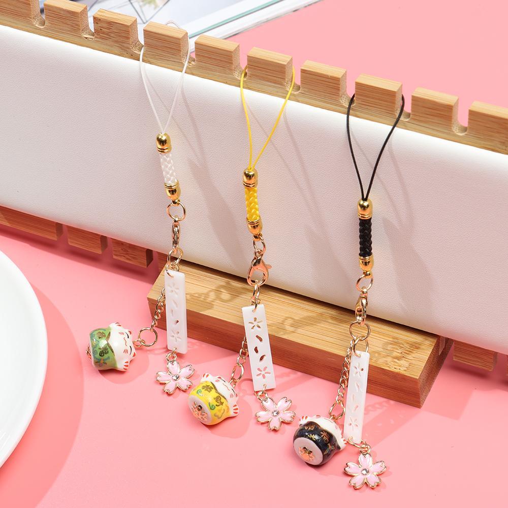 GOGOUP Dây Đeo Điện Thoại Hình Mèo May Mắn Hoa Anh Đào Dễ Thương