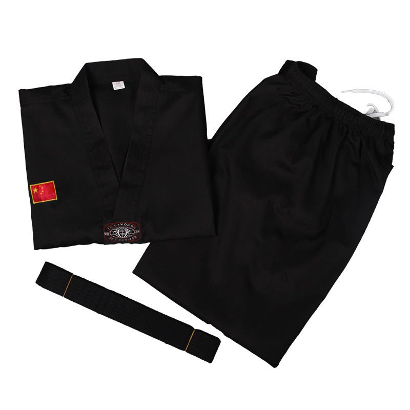 Bộ đồng phục tập võ taekwondo tay dài màu đỏ đen cho người lớn và trẻ em