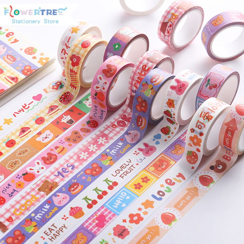 Khay 12 hộp băng cuộn Sticker hình dán Washi Tape [ Mỗi hộp 4 cuộn , 3 bé + 1 to ]