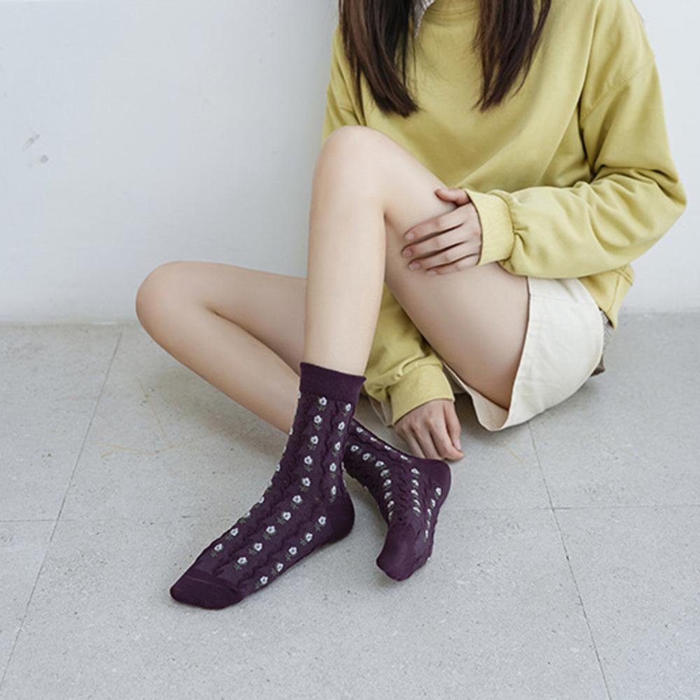 Vớ Cotton Dệt Kim Cổ Trung In Họa Tiết Hoa Phong Cách Harajuku Nhật Bản Dễ Thương Cho Nữ