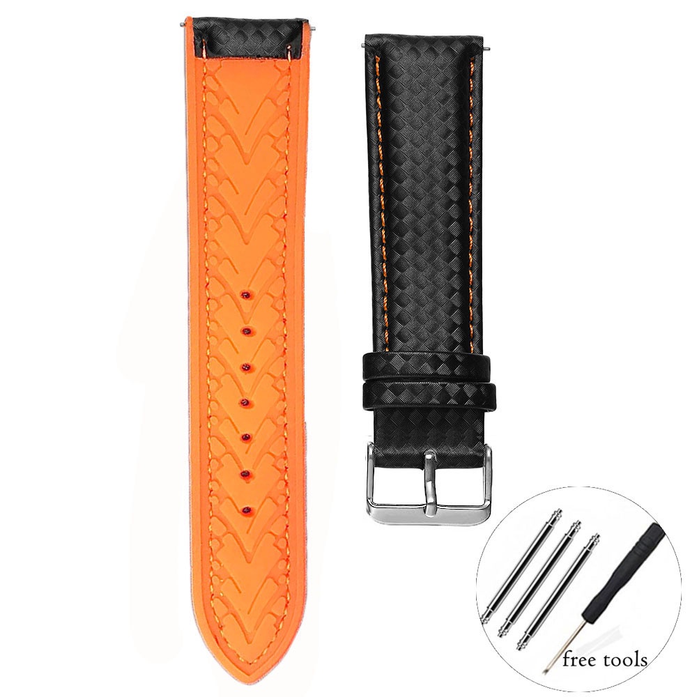 Dây Đeo Đồng Hồ Bằng Da Bò + Silicon 18mm 20mm 22mm 24mm