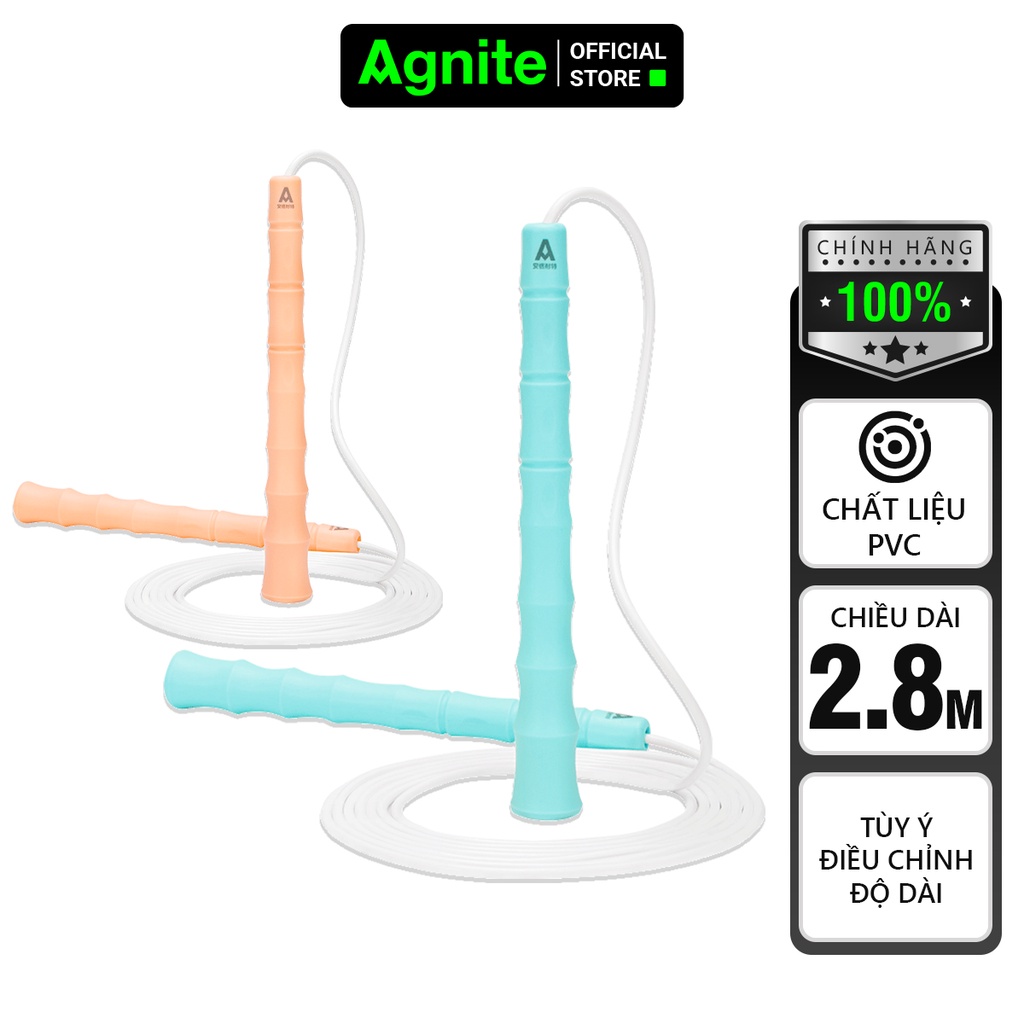 Dây nhảy thể dục, rèn luyện sức khỏe hỗ trợ giảm cân - chất liệu PVC tay nhựa thiết kế cán tre Agnite - F4001