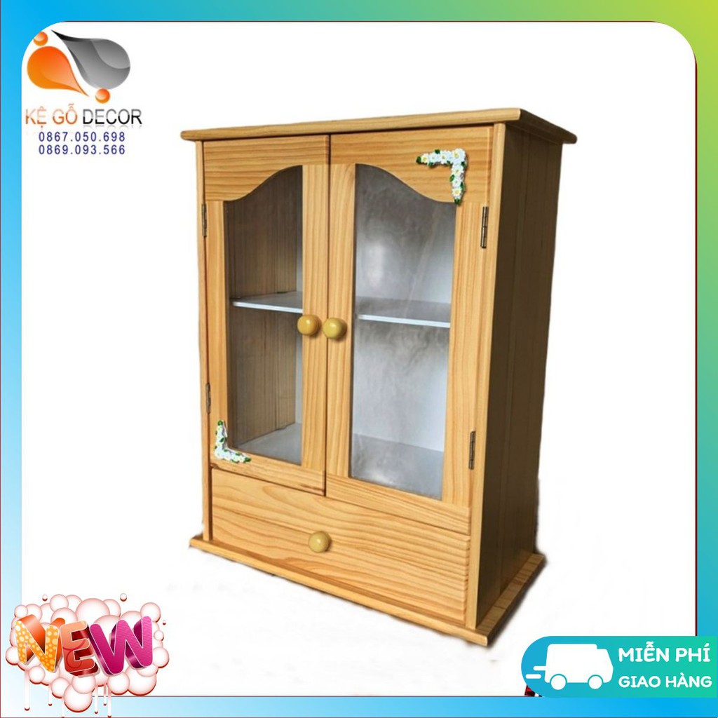Tủ Y Tế , Tủ Thuốc Gỗ Mái Bằng - Gỗ Tự Nhiên Cao Cấp