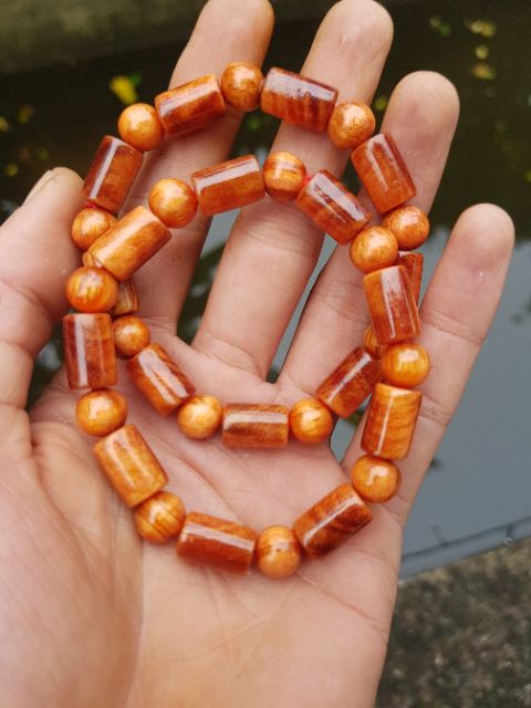 Vòng tay nữ gỗ huyết long đốt trúc hạt tròn 8 m m