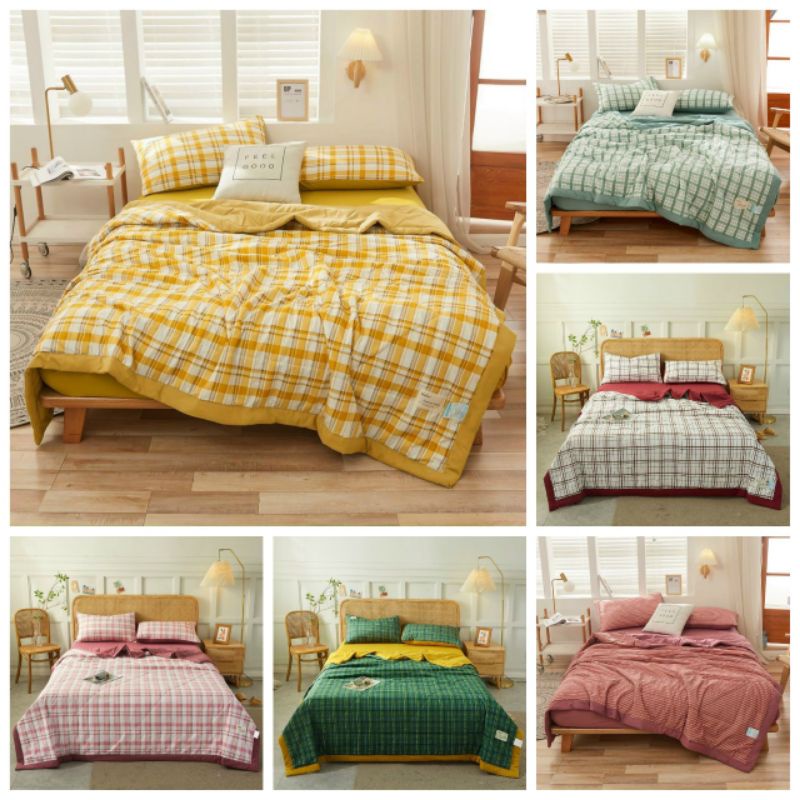 Bộ cotton hoạt tính kẻ sọc chăn hè