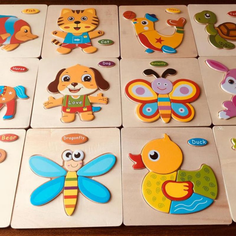 Combo 10 tranh ghép 3d đồ chơi gỗ ghép hình thông minh cho bé