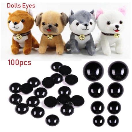 Bộ 100 mắt đồ chơi có chốt nhựa màu đen an toàn 3mm/4mm/5mm/6mm dùng để làm mắt cho búp bê gấu bông tự làm cho trẻ em