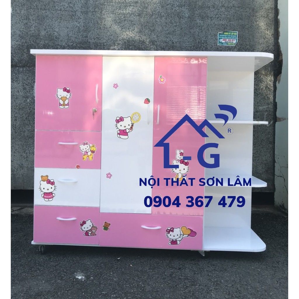 TỦ NHỰA ĐÀI LOAN MÀU HỒNG HELLO KITTY CÓ KỆ NGOÀI GIÁ RẺ FREESHIP
