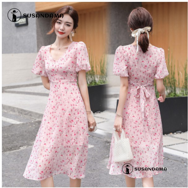 Đầm Hoa Cổ V Thanh Lịch Dành Cho Nữ
