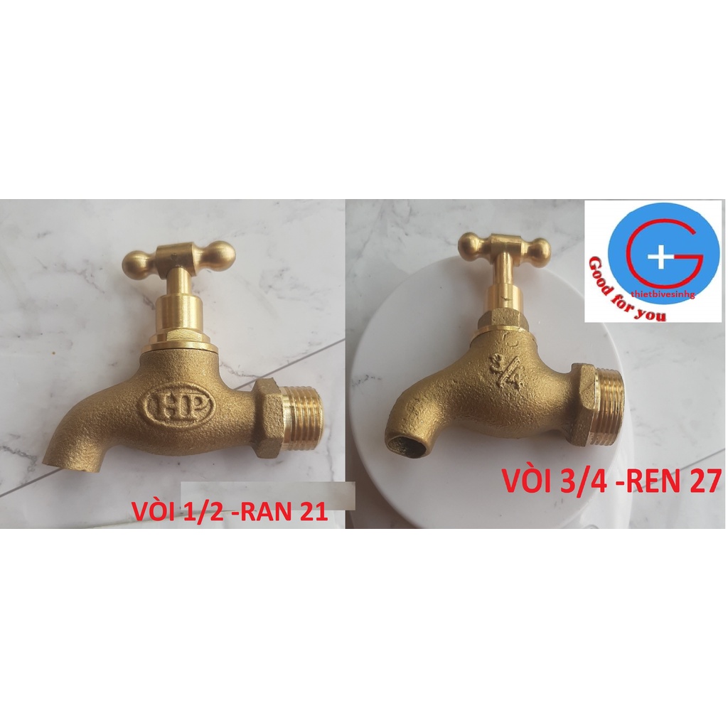 Vòi nước vặn đồng 1/2- 3/4 (DN 15-DN20) phi 21 27 không han rỉ