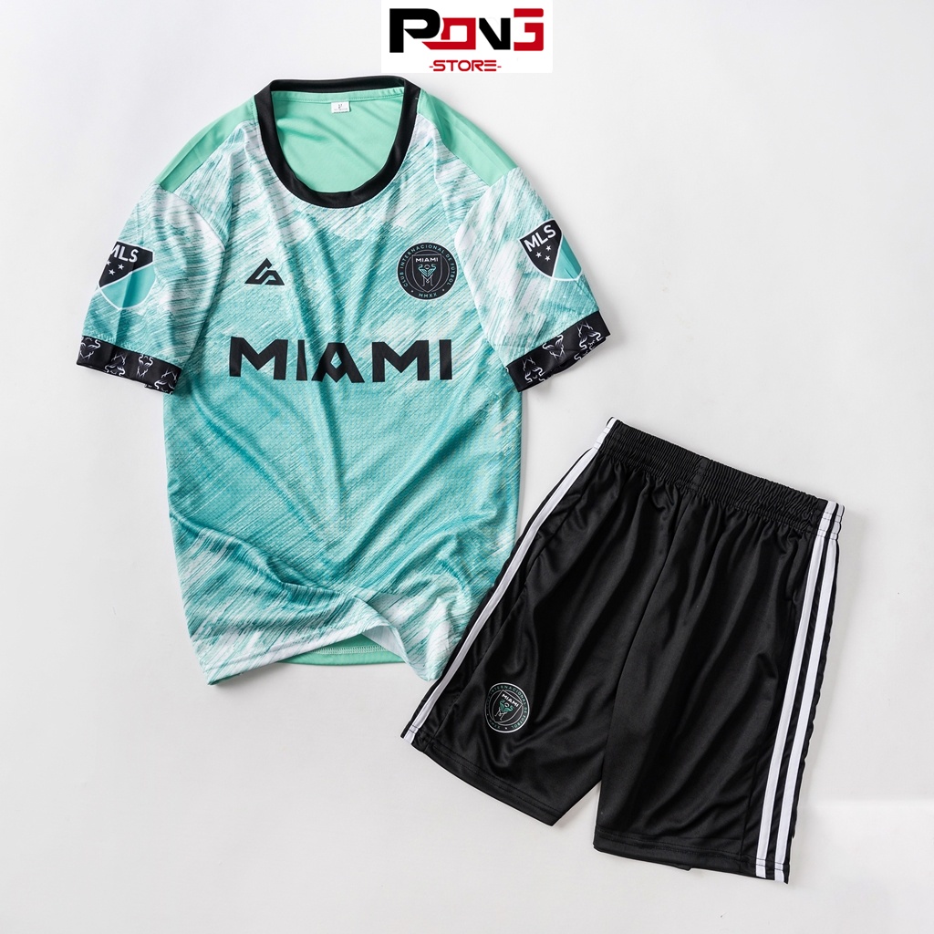Bộ quần áo đá bóng nam nữ câu lạc bộ Miami CF, chất thun lạnh thoáng mát