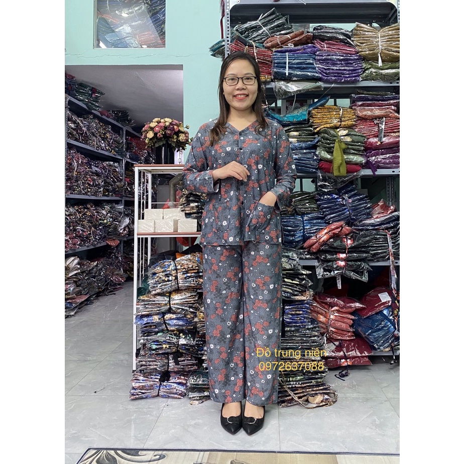 Bộ Đồ Trung Niên Chất Thun Lạnh Áo Bà Ba Tay Dài Quần Dài cho Mẹ Cho Bà