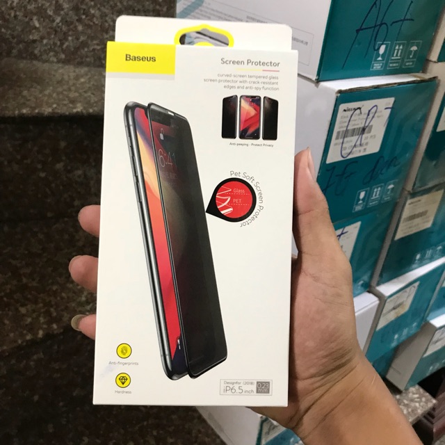 Kính cường lực chống nhìn chộm iPhone Xs max 6.5/ xr 6.1 inch hiệu báeus( bộ gồm có 2 kính )