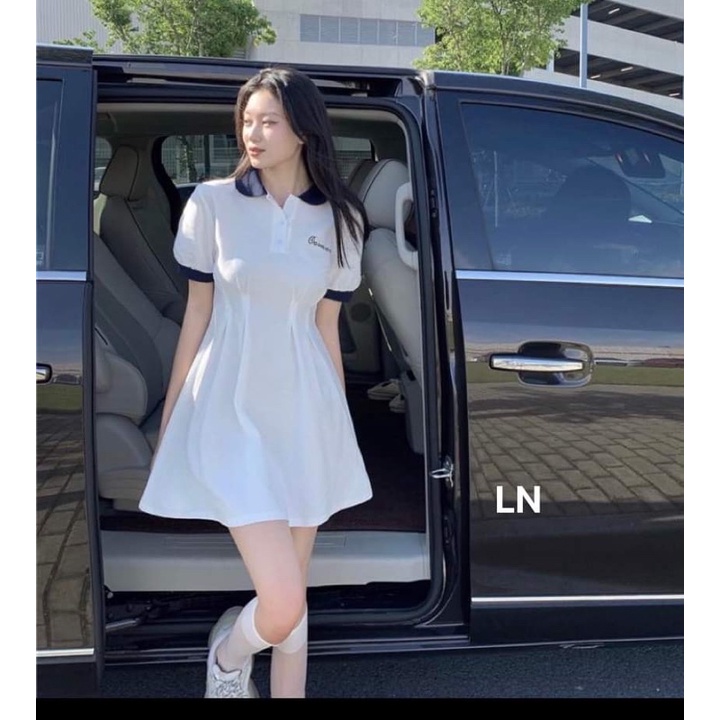 váy cổ bẻ phối cổ