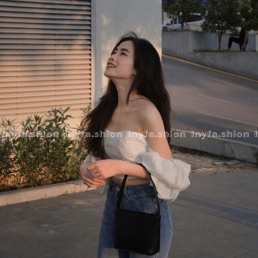 Áo trễ vai croptop tay bồng-hàng chất lượng cao nhà Iny