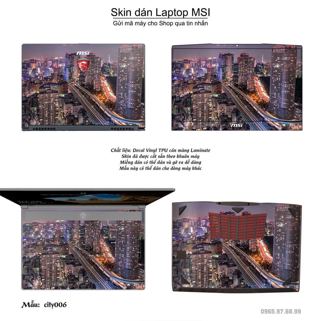 Skin dán Laptop MSI in hình thành phố (inbox mã máy cho Shop)