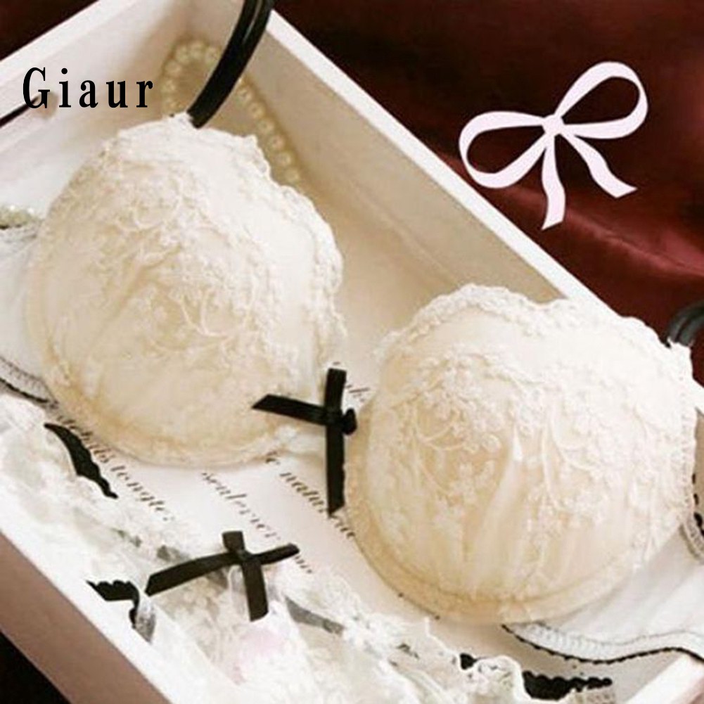 Set áo lót nâng ngực &amp; quần lót nữ họa tiết ren hoa thêu