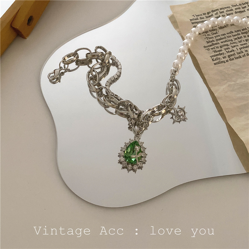 Dây chuyền mặt hình trái tim đính đá nhân tạo nhiều màu sắc phong cách thời trang hàn quốc 22870