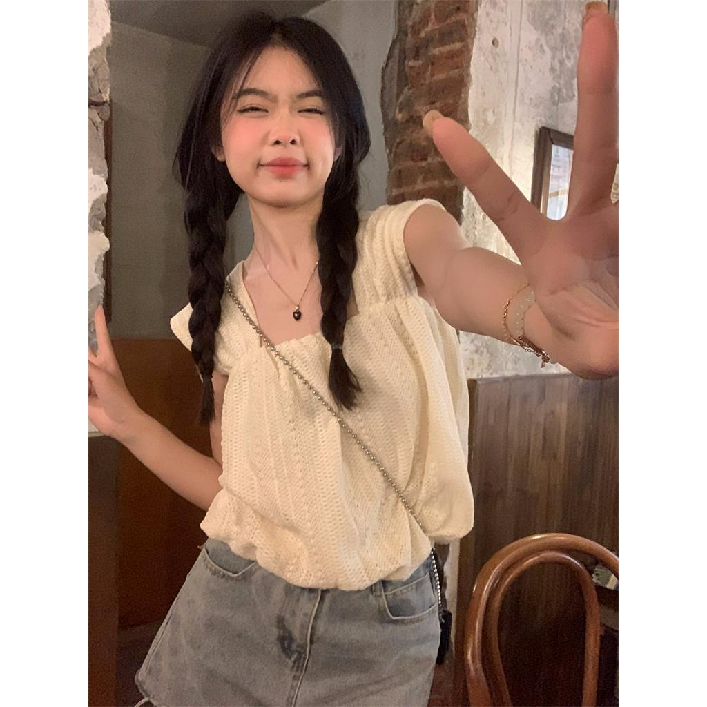 63343 Áo Vest Cổ Vuông Móc Ren Phong Cách Mới