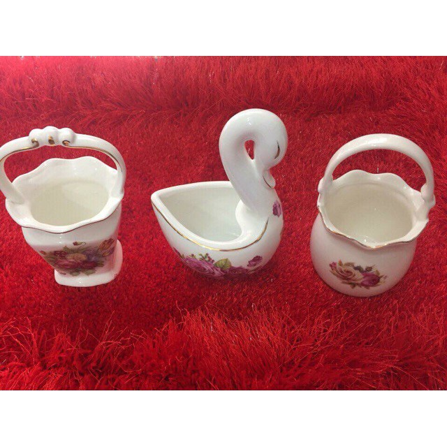 set Rỏ sứ + 10 thìa hoặc nĩa sứ