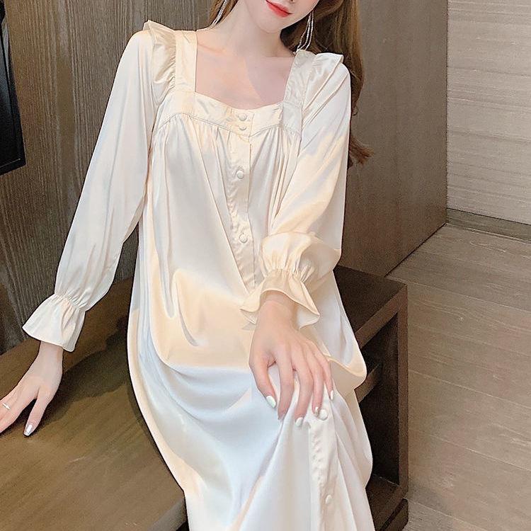 Đầm Ngủ Dáng Dài Phong Cách Pháp Cổ Điển Thời Trang Xuân Thu Mới 2022 Dành Cho Nữ