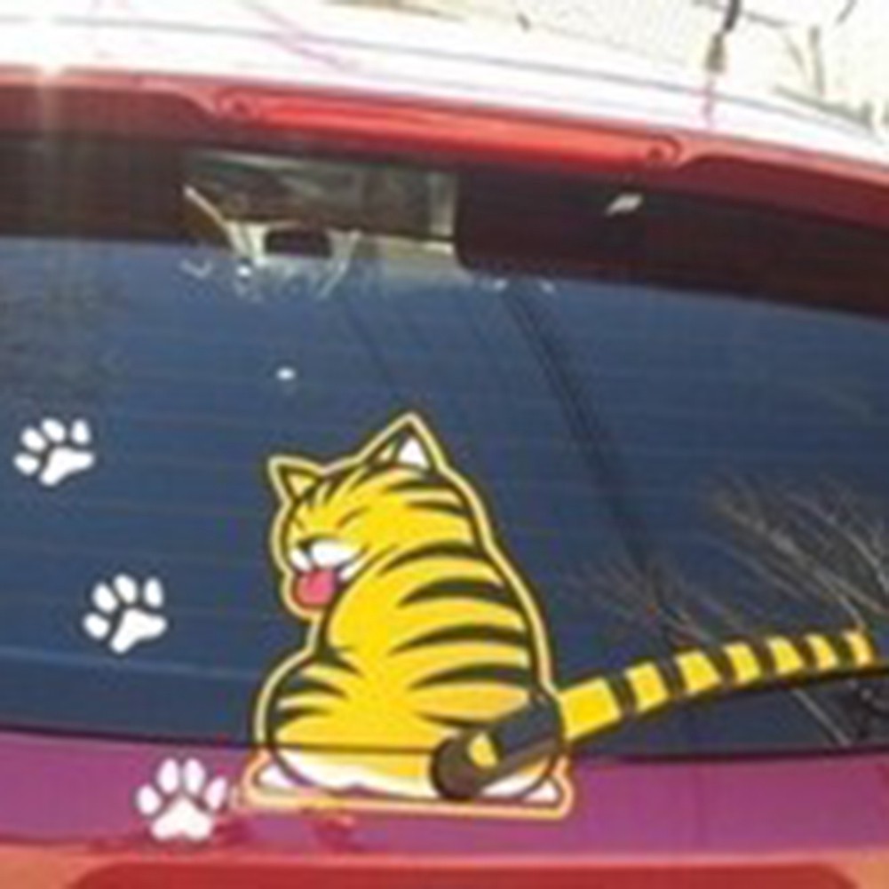 Decal dán cần gạt nước hình mèo hoạt hình vui nhộn trang trí xe hơi