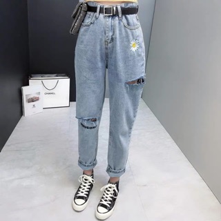 [ BÁN SỈ ] Quần baggy hoa cúc thêu rách