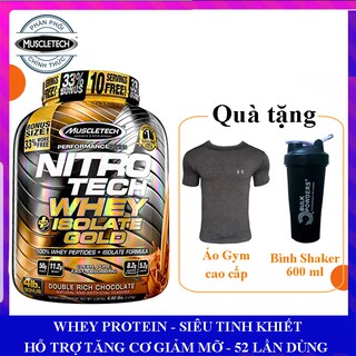 [TẶNG BÌNH VÀ ÁO GYM] Sữa tăng cơ NitroTech Whey Plus Isolate Gold của MuscleTech hộp 1.8kg 52 lần dùng - Chính hãng