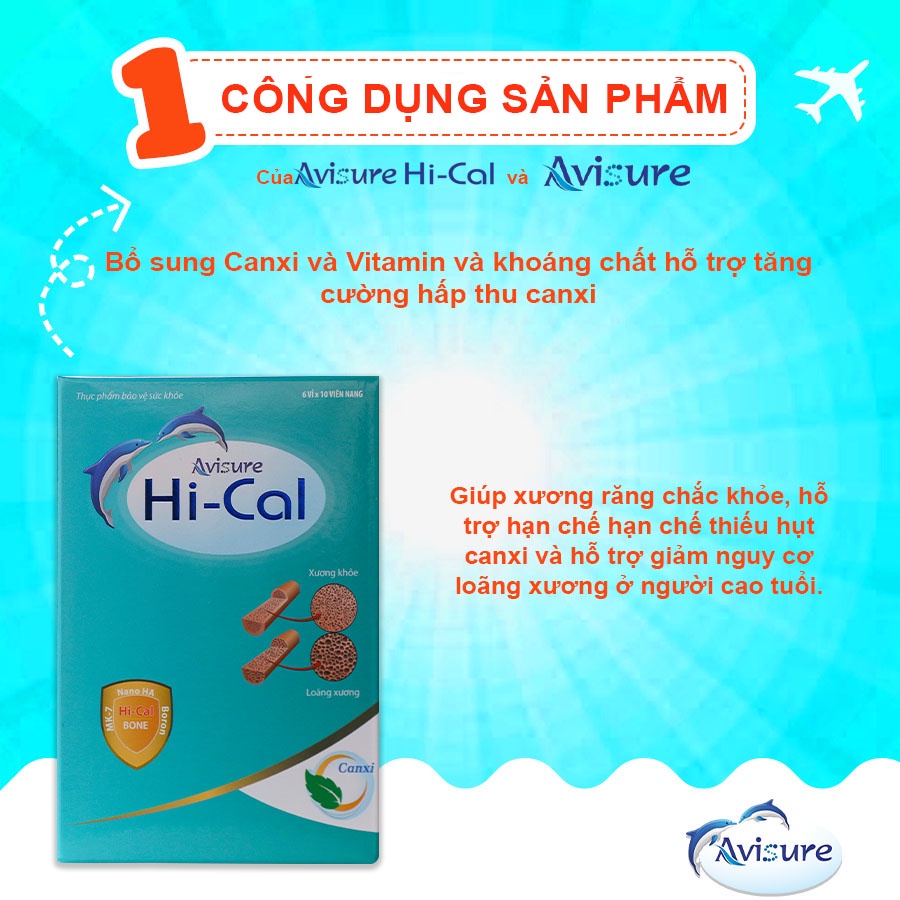 ✅(Chính Hãng) Avisure Hical bổ sung Canxi Nano tự nhiên không táo bón cho bà bầu và phụ nữ cho con bú Hộp 60 viên