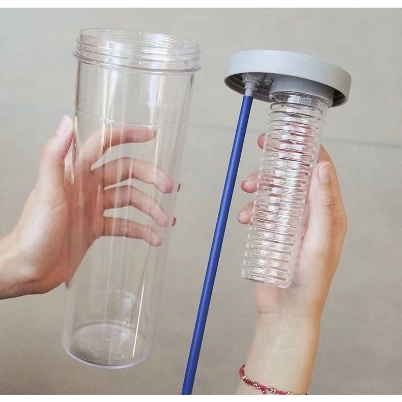 Bình nước bằng nhựa có lọc và ống hút 750ml - BX3827