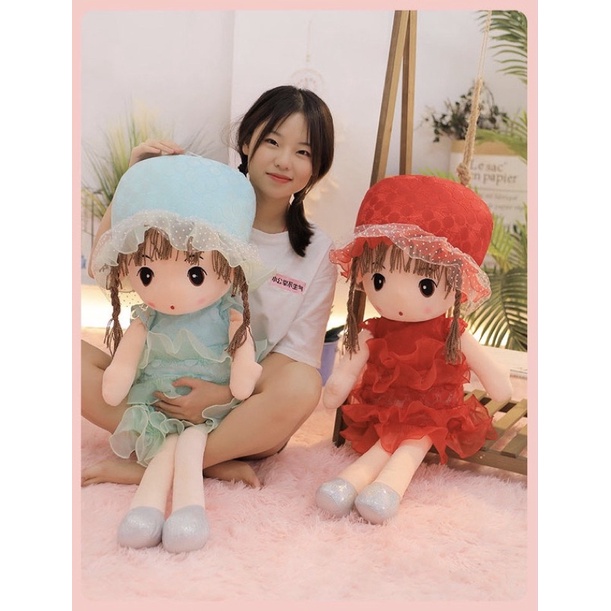 [Màu Đỏ] Gấu Bông, Búp Bê Váy Ren Chất Liệu Hàn Quốc Đáng Yêu Cao Cấp Size 45cm Và 60cm