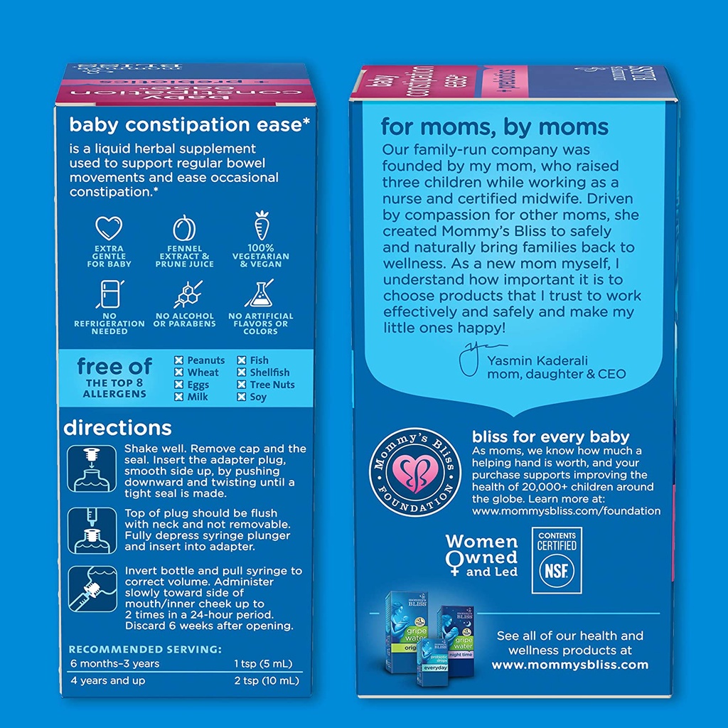 [DATE 9/2024] Siro hữu cơ Mommy bliss táo bón,bổ sung chất xơ cho bé từ 6 tháng Mommy's Bliss Baby Constipation Ease120m